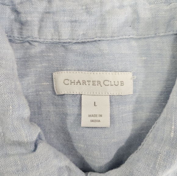 Charter Club blue button down 100% linen shirt women's size Large - Picture 9 of 11